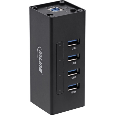 InLine® USB 3.0 Hub, 4 Port, Aluminiumgehäuse, schwarz, mit 2,5A Netzteil (Produktbild 1)