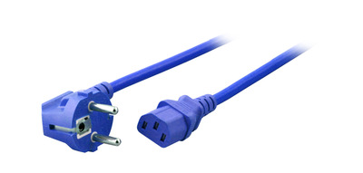 Netzleitung Schutzkontakt 90° - C13 -- 180°, blau, 1,8 m, 3 x 0,75 mm²