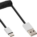 InLine® USB 2.0 Spiralkabel, USB-C ST an A ST, schwarz/Alu, flexibel, - 35871