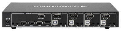 8051128101935 - TECHly 4 Port DisplayPort 12 KVM Switch with Hub and audio - KVM- Audio- USB-Switch - 4 Anschlüsse