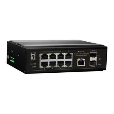 10-Port L2 Managed GigabitPoE Industrieswitch -- 802.3at/af/bt Hutschiene -40°C-75°C