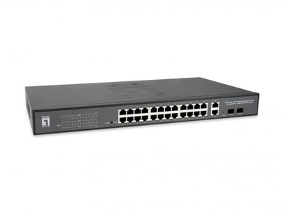 28-Port Web Smart Gigabit PoE Switch, 2x Gigabit  -- SFP, 2x Gigabit RJ45, 24 PoE Outputs, 375W PoE