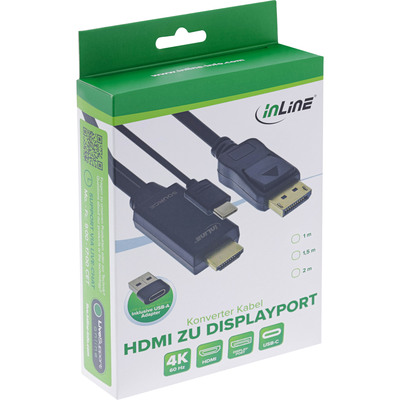 InLine® HDMI zu DisplayPort Konverter Kabel, 4K/60Hz, schwarz, 1m (Produktbild 2)