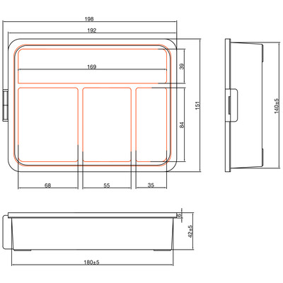 InLine® Kleinteilebox, 4 Fächer, Abmessungen: 180x140x40mm, orange (Produktbild 3)