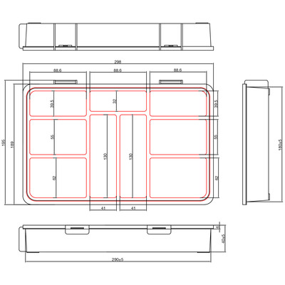 InLine® Kleinteilebox, 9 Fächer, Abmessungen: 290x185x45mm, orange (Produktbild 3)