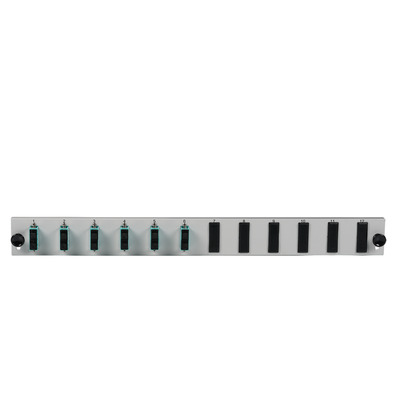 Bestückte 12 Port Frontblende mit 6 x SC -- Duplex Kupplung OM3 vertikal, schwarz, SB-FP-S-6SC-D-V-OM3 (Produktbild 1)