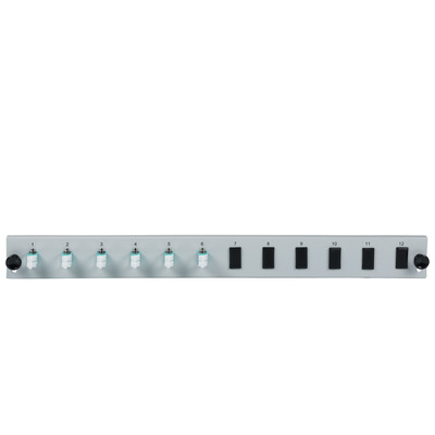 Bestückte 12 Port Frontblende mit 6 x LC -- Duplex Kupplung OM3 vertikal, schwarz, SB-FP-S-6SC-S-OM3 (Produktbild 1)