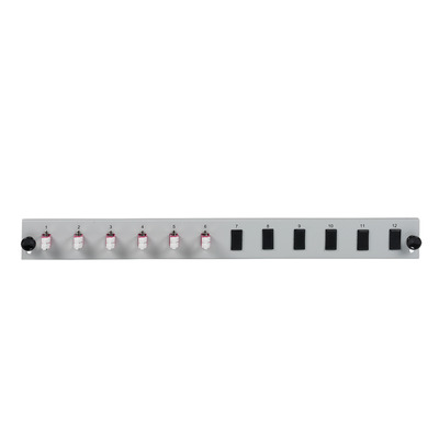 Bestückte 12 Port Frontblende mit 6 x LC -- Duplex Kupplung OM4 vertikal, grau, SB-FP-6SC-S-OM4 (Produktbild 1)