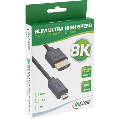 InLine® Slim Ultra High Speed HDMI Kabel, 8K4K, A St. / D St. (Micro), 0,5m (Produktbild 2)