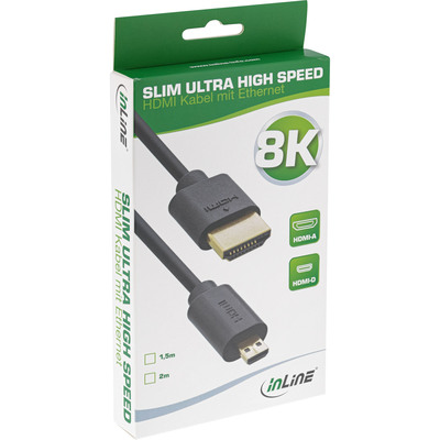 InLine® Slim Ultra High Speed HDMI Kabel, 8K4K, A St. / D St. (Micro), 1,5m (Produktbild 2)