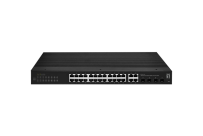 Hilbert 28-Port Industrie Gigabit PoE  -- 24x RJ45 4x SFP/RJ45 Combo, IGS-2128 (Produktbild 1)