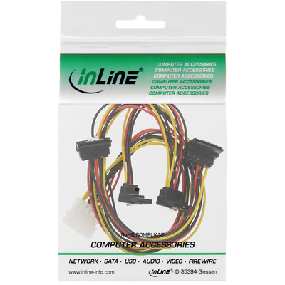 InLine® Strom Y-Kab int.,1x13,34cm (5,25)/4x15pol SATA gew.m.Lasche, 0,40+0,55m (Produktbild 2)