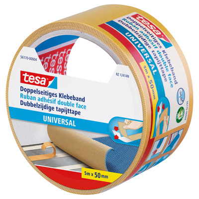 tesa® Doppelseitiges Klebeband, universal, 5m x 50mm, beige (Produktbild 2)