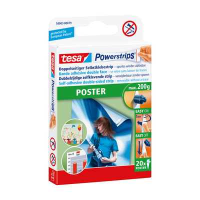 tesa Powerstrips-Posterklebestreifen, 20er-Pack, für Objekte bis zu 200 Gramm (Produktbild 6)