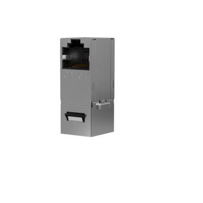 Keystone Einbauadapter RJ45 STP, Cat.6A -- 90° Anschluß, Edelstahlblechgehäuse, 37483.1 (Produktbild 1)