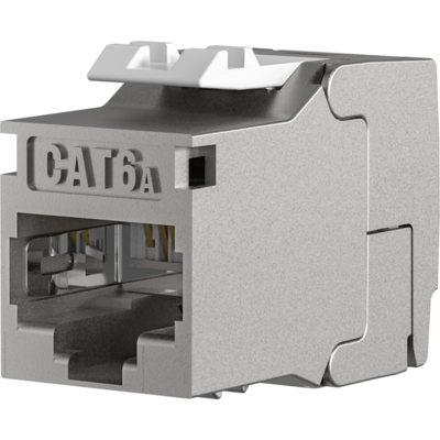 RJ45 Keystone Slimline/ Shortbody Cat.6A -- Komponentenzertifiziert silber, E-20094 (Produktbild 1)