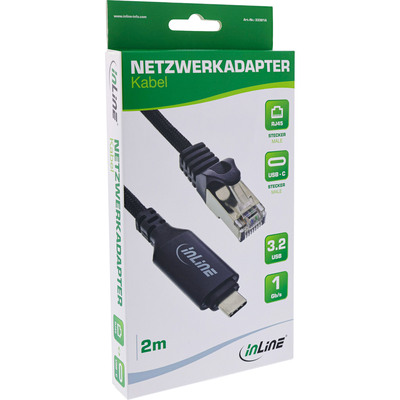 InLine® USB 3.2 Netzwerkadapter Kabel, Gigabit, USB-C zu RJ45 Stecker, 2m (Produktbild 2)