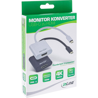 InLine® USB Display Konverter, USB-C Stecker zu HDMI Buchse 4K/60Hz, schwarz (Produktbild 2)