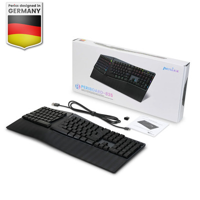 Perixx PERIBOARD-835 BR DE, kabellose RGB-beleuchtete ergo mechanische Tastatur (Produktbild 2)