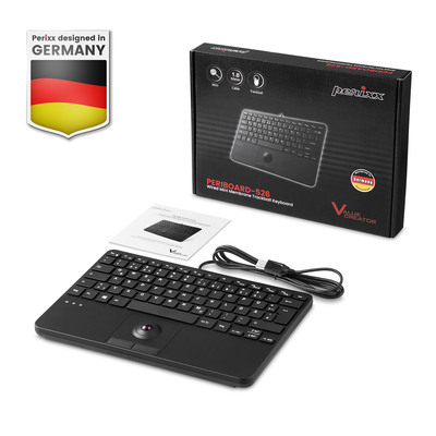 Perixx PERIBOARD-526 H DE, Kabelgebundene Mini-USB-Tastatur, Trackball, USB Hub (Produktbild 2)