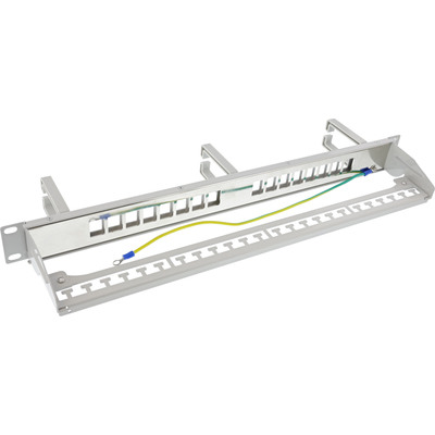 InLine® Patchfeld Cat.6A 16-fach, mit 3 Bügeln, 16 Keystones, 19, 1HE, grau (Produktbild 2)