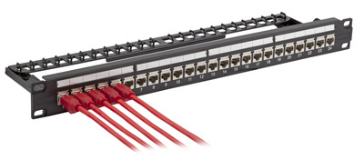 24-Port Patchpanel Cat.6A 1HE bestückt -- mit Einbauadapter schwarz, 37598.1 (Produktbild 1)