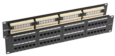 Patchpanel 48xRJ45 Cat.5e UTP schwarz,  -- 2HE, 180°, 37569.1 (Produktbild 1)