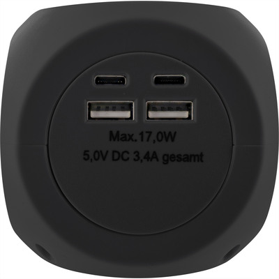 InLine® Charging Cube, 3x Schutzkontakt, 2x USB-C, 2x USB-A, schwarz, 2m (Produktbild 2)