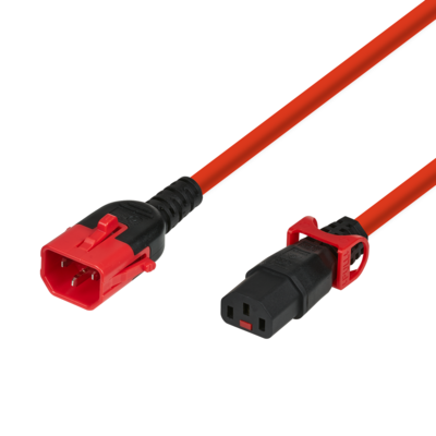 Kaltgeräteverlängerung Dual-Lock C14 - C13 -- IEC Lock, rot, 0,5 m, EK620RT.0,5 (Produktbild 1)