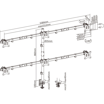 InLine® Tischhalterung, für 6x LCD-/LED-Display bis 81cm (32), max. 7kg  (Produktbild 5)