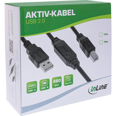 InLine® USB 2.0 Aktiv-Kabel, USB-A Stecker zu USB-B Stecker, 7,5m (Produktbild 3)