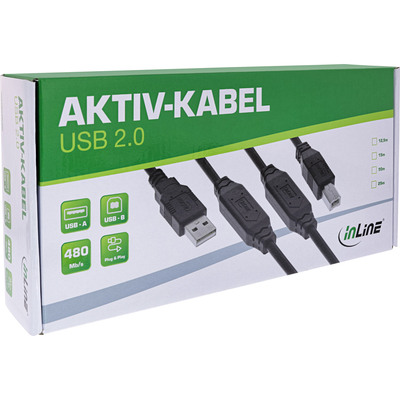 InLine® USB 2.0 Aktiv-Kabel, USB-A Stecker zu USB-B Stecker, 20m (Produktbild 3)