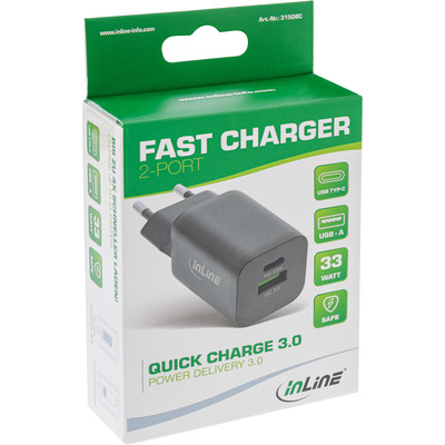 InLine® Power Delivery + Quick Charge USB Netzteil, 33W, USB-A + USB-C, schwarz (Produktbild 3)