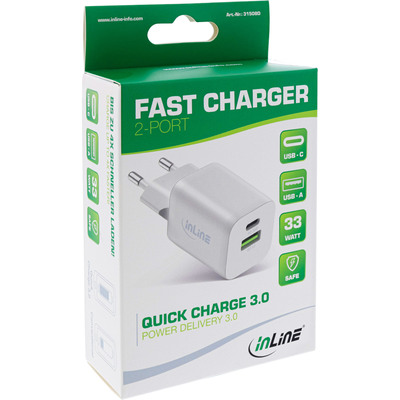 InLine® Power Delivery + Quick Charge USB Netzteil, 33W, USB-A + USB-C, weiß (Produktbild 6)