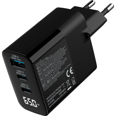 InLine® USB PD Netzteil, GaN Ladegerät, 3-Port, USB-C + USB-A, 65W, mit Display (Produktbild 2)