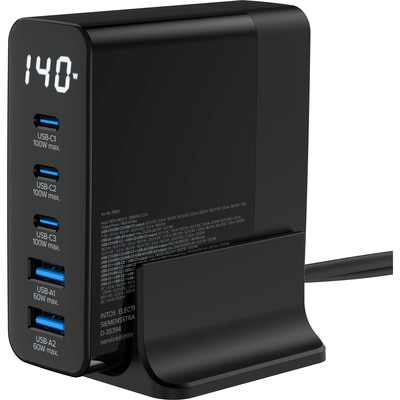 InLine® USB PD Netzteil, GaN Ladegerät, 5-Port, USB-C + USB-A, 140W, mit Display (Produktbild 2)