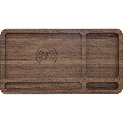 InLine® WoodCharge – Organizer mit integrierter Qi-Ladefläche aus Walnuß-Holz (Produktbild 3)