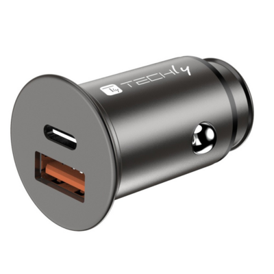 Techly Autoladegerät USB-A und USB-C -- Fast Charger 3.0 38W Metallgehäuse, IUSB2-CAR5-AC38W (Produktbild 1)