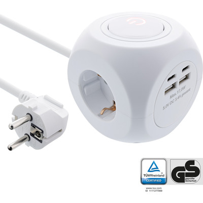 InLine® Charging Cube, 3x Schutzkontakt, 2x USB-C, 2x USB-A, weiß, 2m (Produktbild 1)