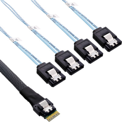 InLine® Slim SAS Kabel, SFF-8654 4i zu 4x SATA 7-pin, 12Gb/s, 1m