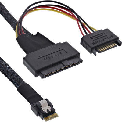 InLine® Slim SAS Kabel, SFF-8654 4i zu U.2 SFF-8639 + SATA Strom, 24Gb/s, 1m (Produktbild 1)