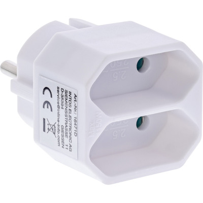 InLine® Steckdosenadapter, Schutzkontakt Stecker an 2x Eurobuchse, weiß (Produktbild 1)