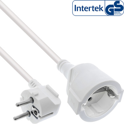 InLine® Strom-Verlängerung Schutzkontakt Stecker gewinkelt / Buchse, weiß, 20m