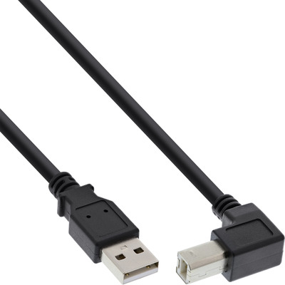 InLine® USB 2.0 Kabel, A an B, unten abgewinkelt, schwarz, 0,3m