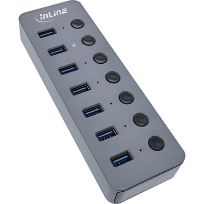 InLine® USB 3.2 Gen.1, 7-Port, mit Schalter, Aluminium, grau, mit Netzteil InLine® USB 3.2 Gen.1, 7-Port, mit Schalter, Aluminium, grau, mit Netzteil