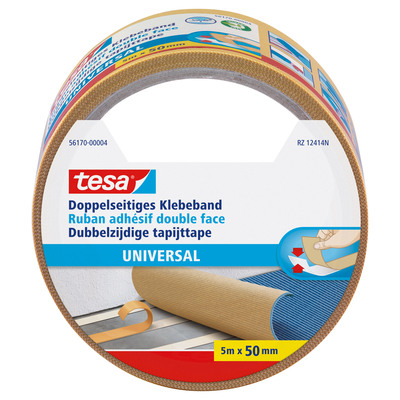 tesa® Doppelseitiges Klebeband, universal, 5m x 50mm, beige