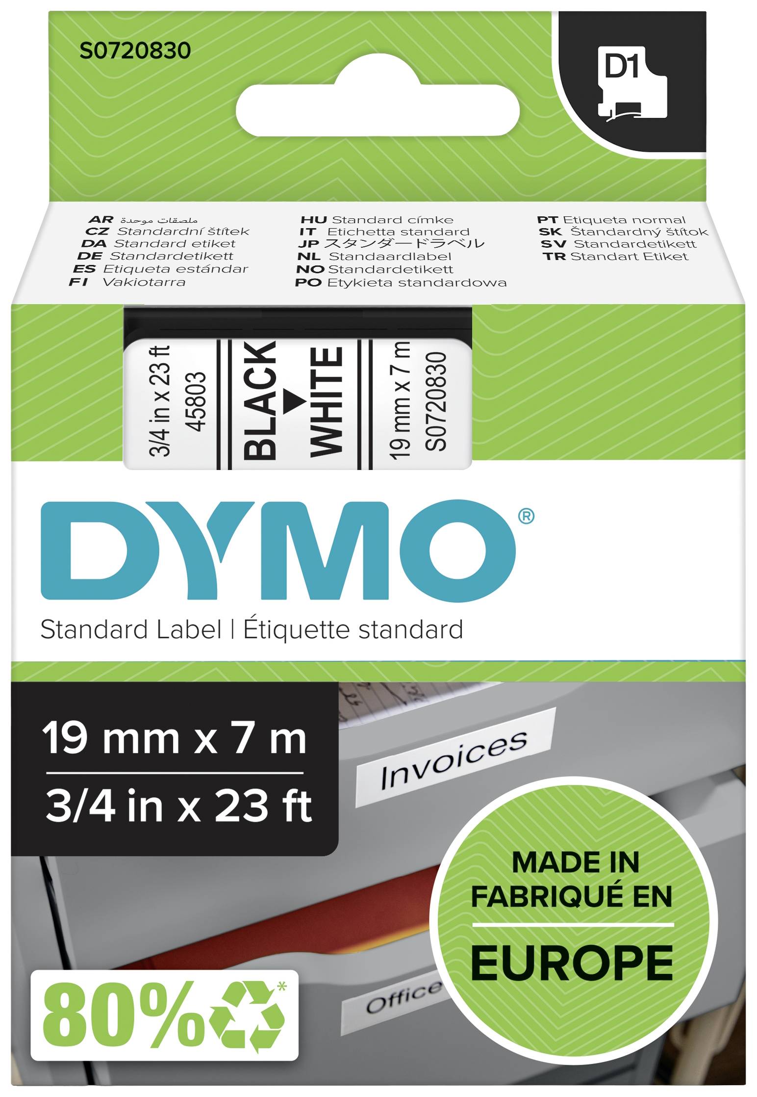 DYMO D1-Schriftband S0720830 19mm x 7m schwarz auf weiß