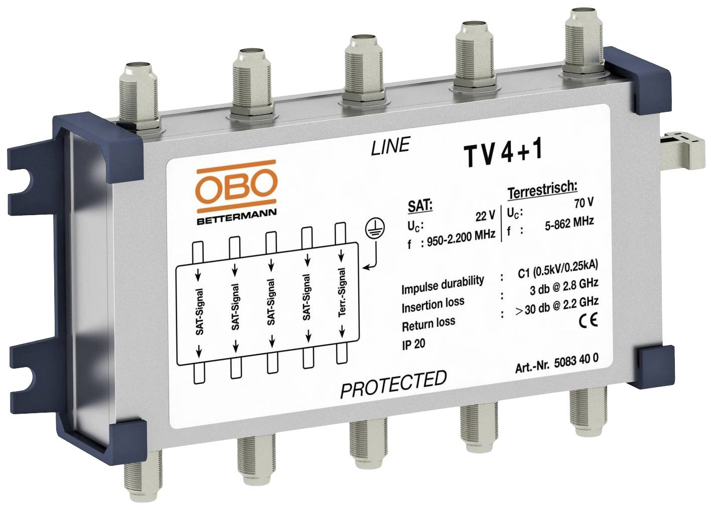 4012195022978 - OBO TV 4+1 Überspannungsschutzgerät fSat-Technik 70V 5083400