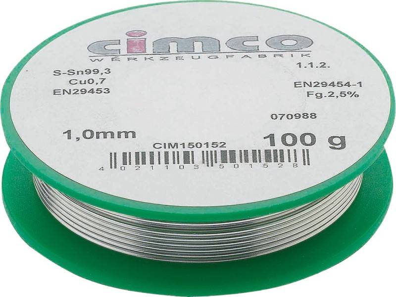 4021103501542 - Lötdraht Ø1mm 250g mFlussmittel 25% Ausführung mit Flussmittel 150154 - Cimco