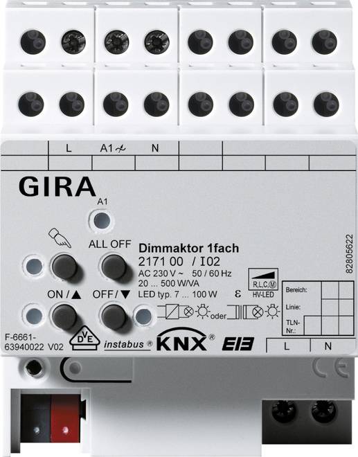 GIRA 217100 Dimmaktor 1fach 500W/VA KNX REG